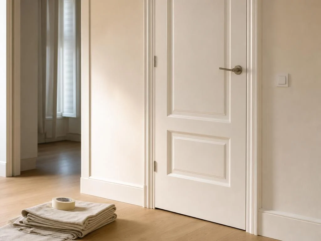 Puerta y rodapié lacados con acabado profesional en una vivienda